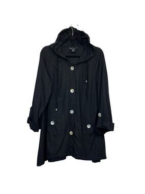 JNY Linen Viscose Blend Jacket Hooded Large Button Up Coastal Lagenlook